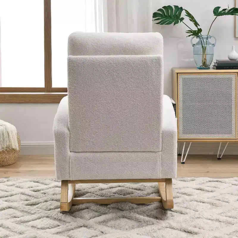 Beige/Gray/Ivory Velvet Rocking Armchair with Side Pockets, Single Seat