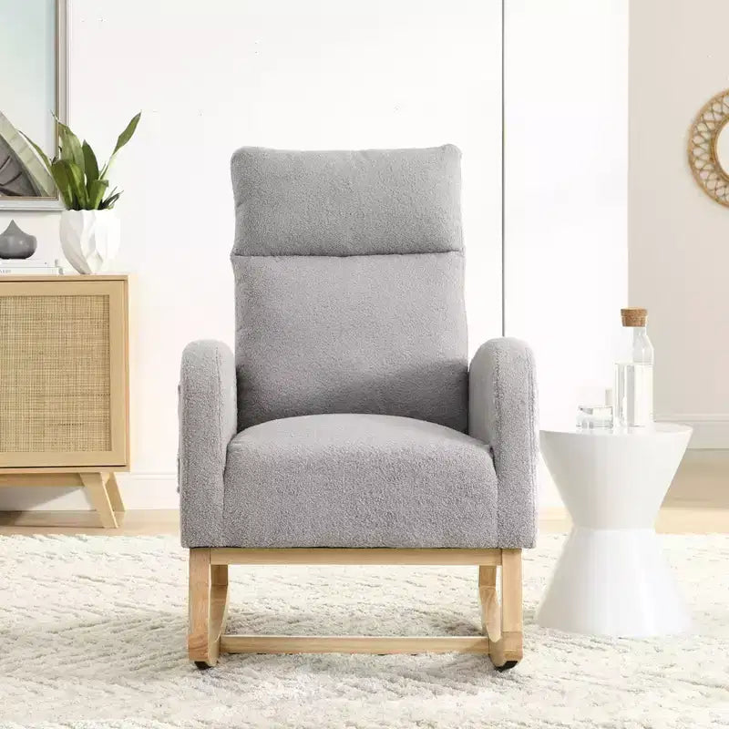 Beige/Gray/Ivory Velvet Rocking Armchair with Side Pockets, Single Seat