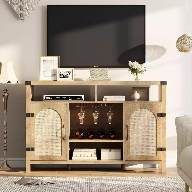 Black/Natural Farmhouse Sideboard Cabinet with Removable Wine Rack, 2-Color Options