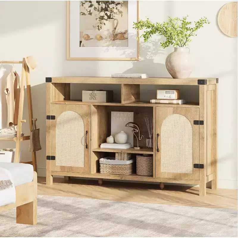 Black/Natural Farmhouse Sideboard Cabinet with Removable Wine Rack, 2-Color Options