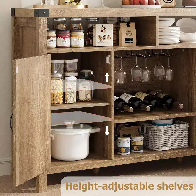 Black/Natural Farmhouse Sideboard Cabinet with Removable Wine Rack, 2-Color Options