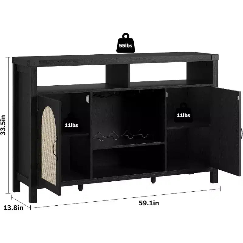 Black/Natural Farmhouse Sideboard Cabinet with Removable Wine Rack, 2-Color Options