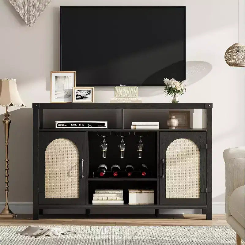Black/Natural Farmhouse Sideboard Cabinet with Removable Wine Rack, 2-Color Options