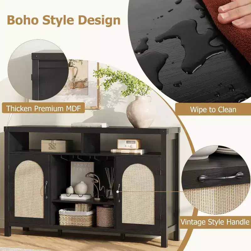 Black/Natural Farmhouse Sideboard Cabinet with Removable Wine Rack, 2-Color Options