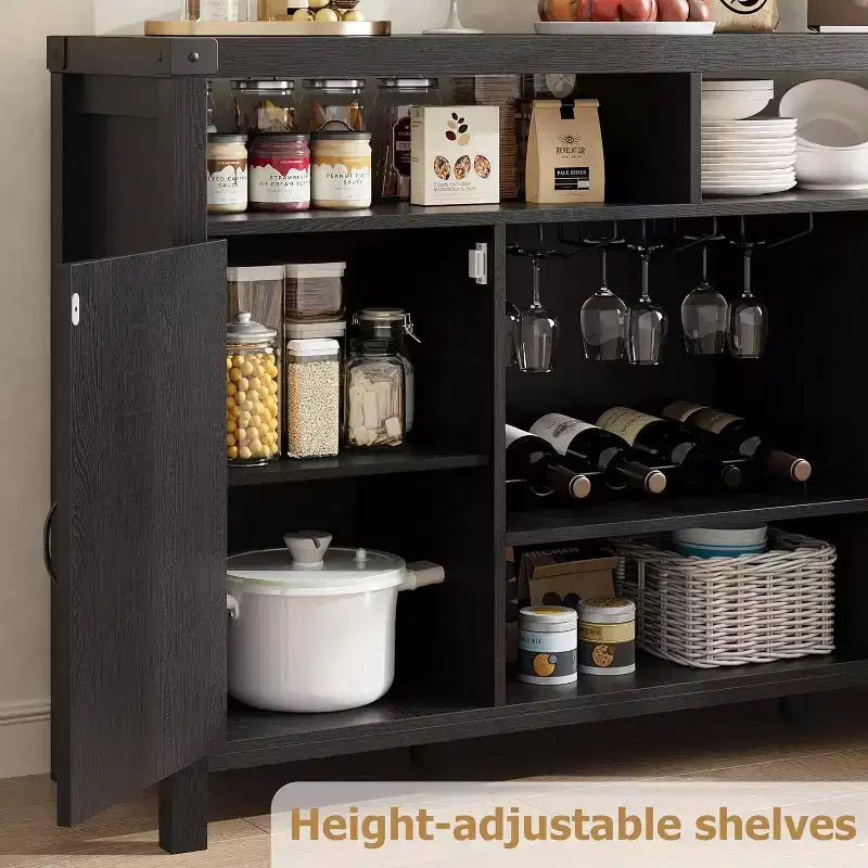 Black/Natural Farmhouse Sideboard Cabinet with Removable Wine Rack, 2-Color Options