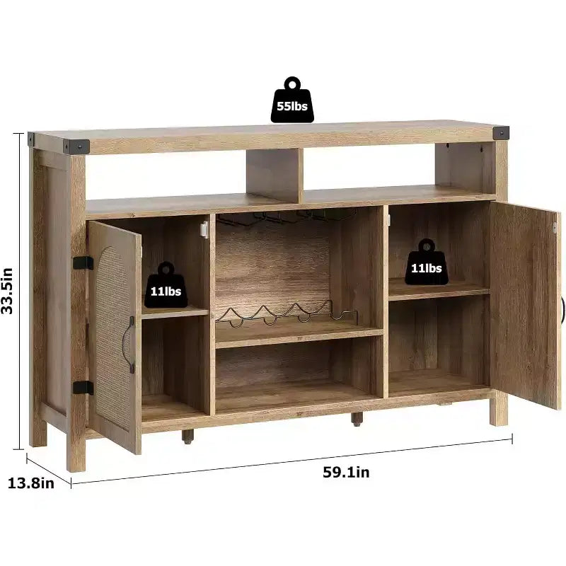 Black/Natural Farmhouse Sideboard Cabinet with Removable Wine Rack, 2-Color Options