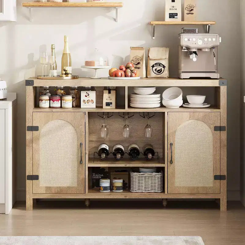 Black/Natural Farmhouse Sideboard Cabinet with Removable Wine Rack, 2-Color Options