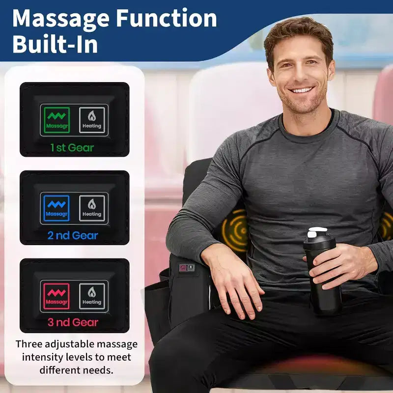 Black Foldable Heated Stadium Seat with Massage, High Back, 1-Person
