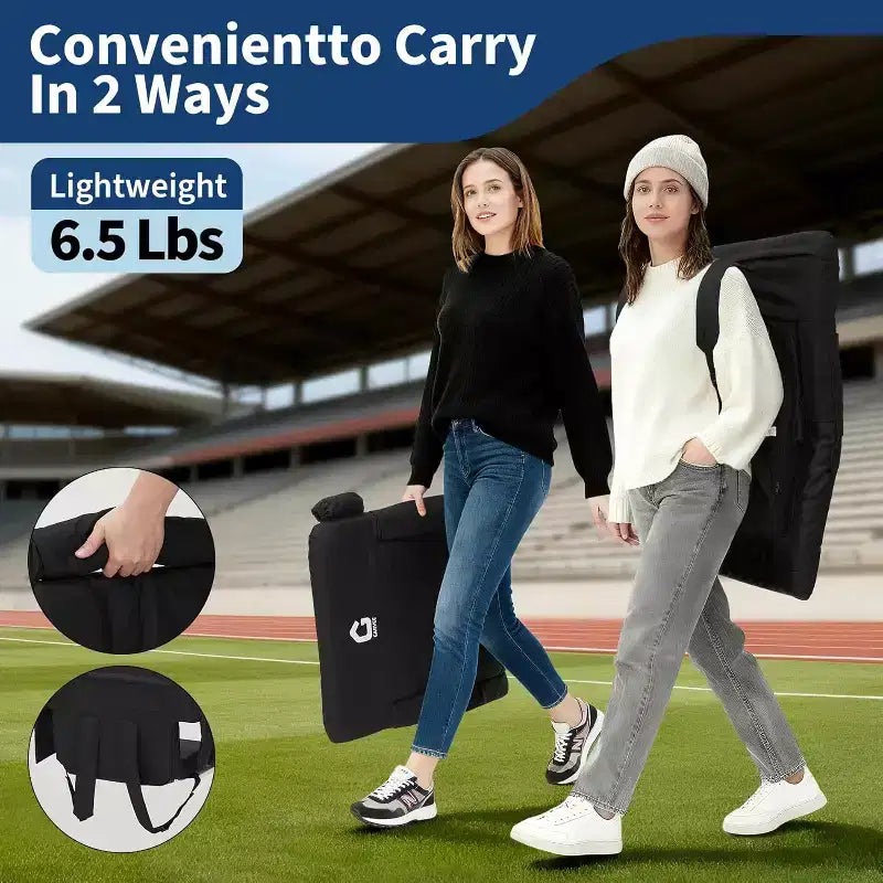 Black Foldable Heated Stadium Seat with Massage, High Back, 1-Person