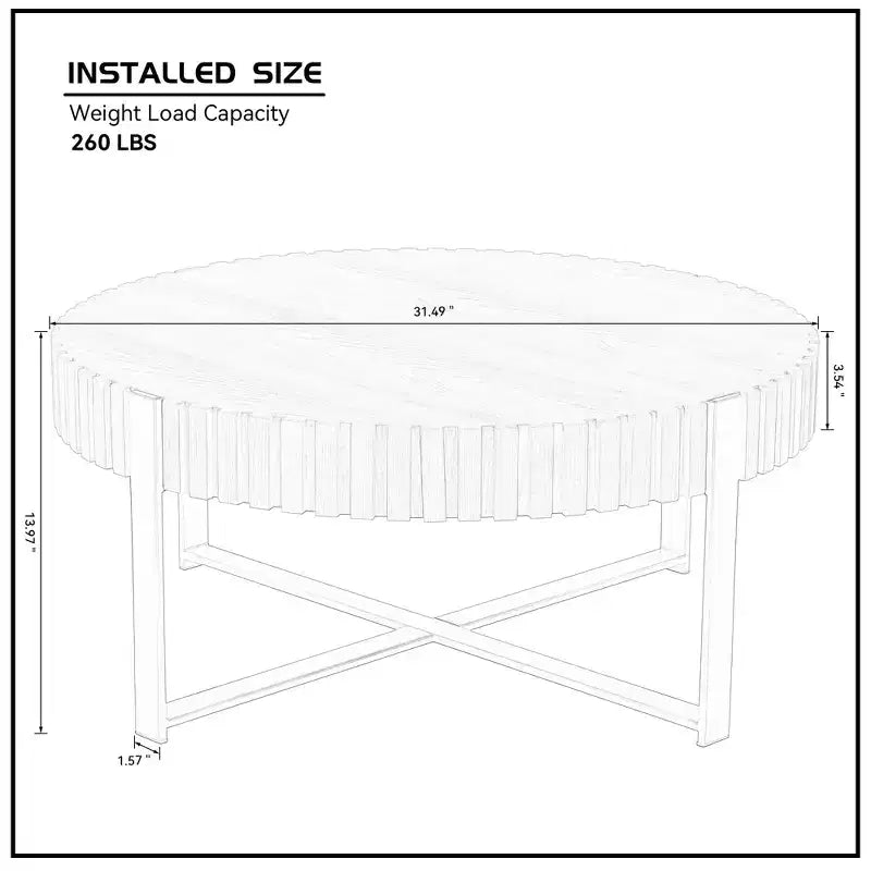 Brown Round Ribbed Metal Coffee Table, 1-Person