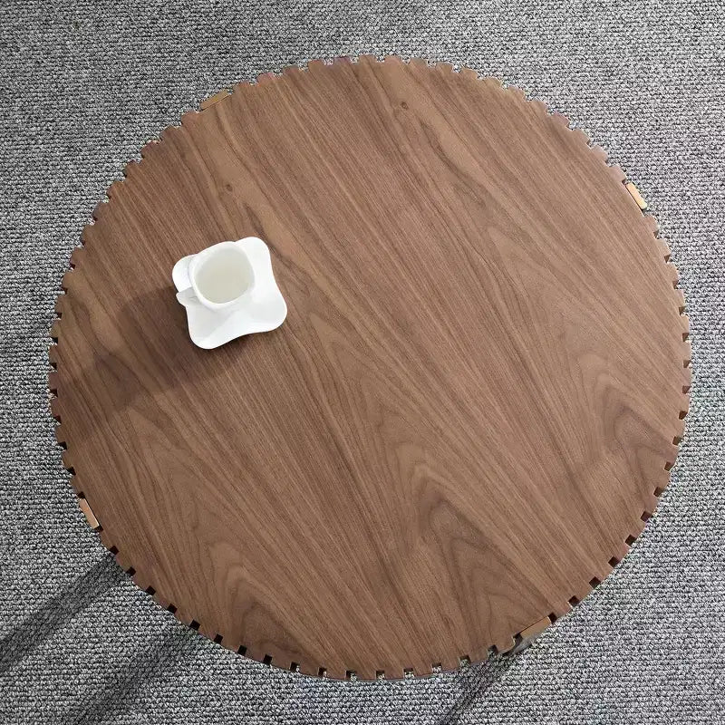 Brown Round Ribbed Metal Coffee Table, 1-Person