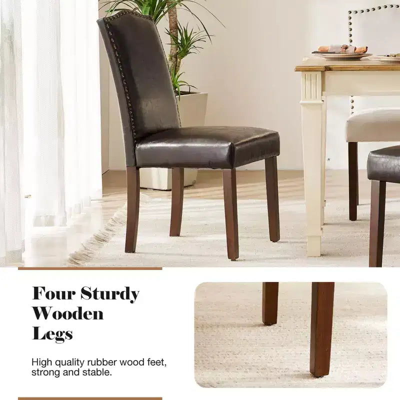 Beige/Black/Gray Retro High-Back Armless Dining Chair, Set of 2, Seats 1 per Chair