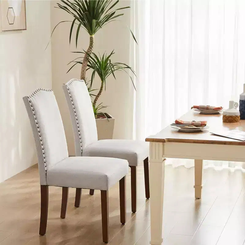 Beige/Black/Gray Retro High-Back Armless Dining Chair, Set of 2, Seats 1 per Chair
