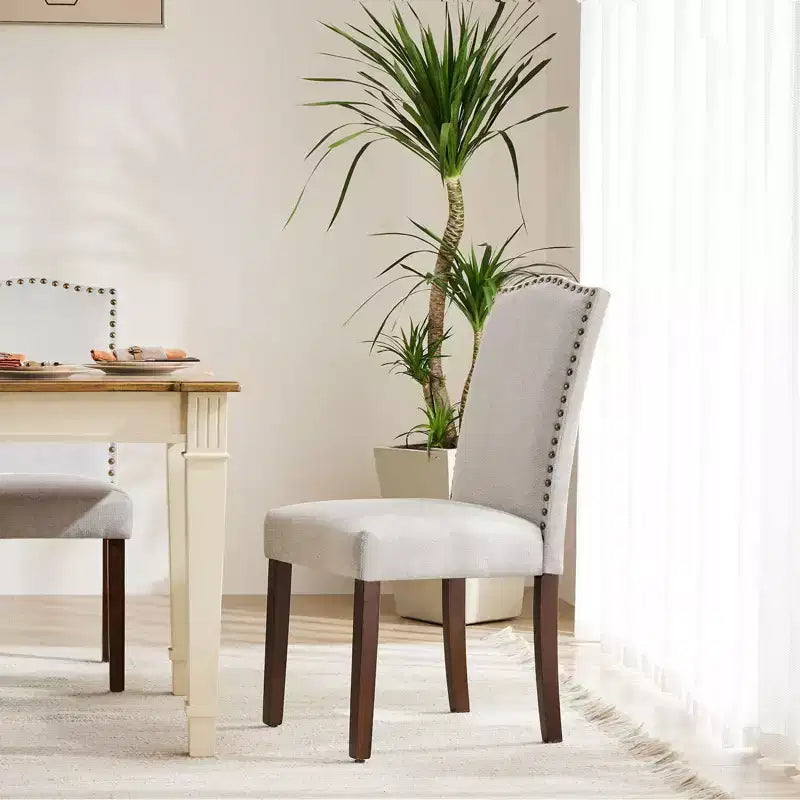Beige/Black/Gray Retro High-Back Armless Dining Chair, Set of 2, Seats 1 per Chair