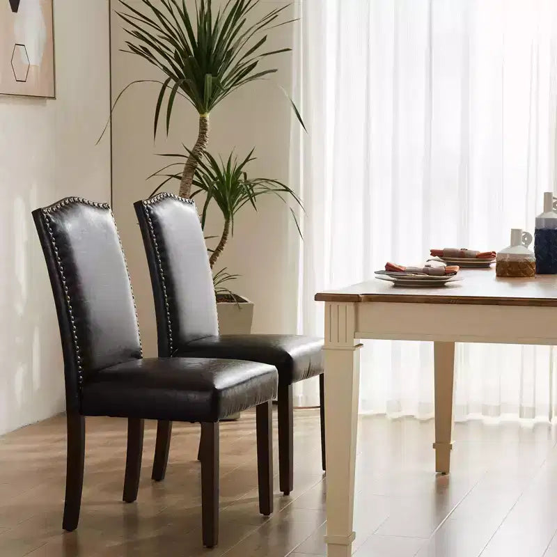 Beige/Black/Gray Retro High-Back Armless Dining Chair, Set of 2, Seats 1 per Chair