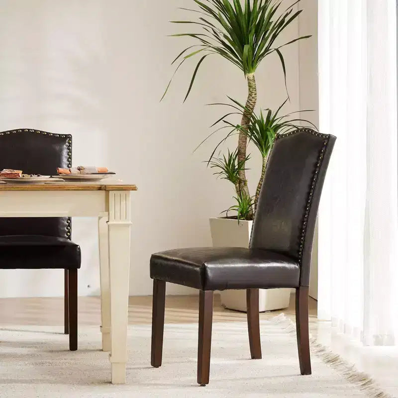 Beige/Black/Gray Retro High-Back Armless Dining Chair, Set of 2, Seats 1 per Chair