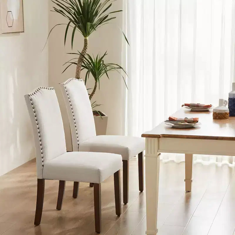 Beige/Black/Gray Retro High-Back Armless Dining Chair, Set of 2, Seats 1 per Chair