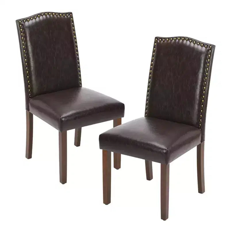 TUYOHW 17.7H Retro Dining Chairs with Nailhead Trim,Set of 2,Elegant Linen Fabric Side Chairs with High Back & Rubberwood Legs,250lbs Max