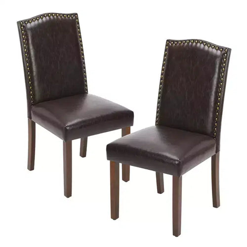 TUYOHW 17.7H Retro Dining Chairs with Nailhead Trim,Set of 2,Elegant Linen Fabric Side Chairs with High Back & Rubberwood Legs,250lbs Max