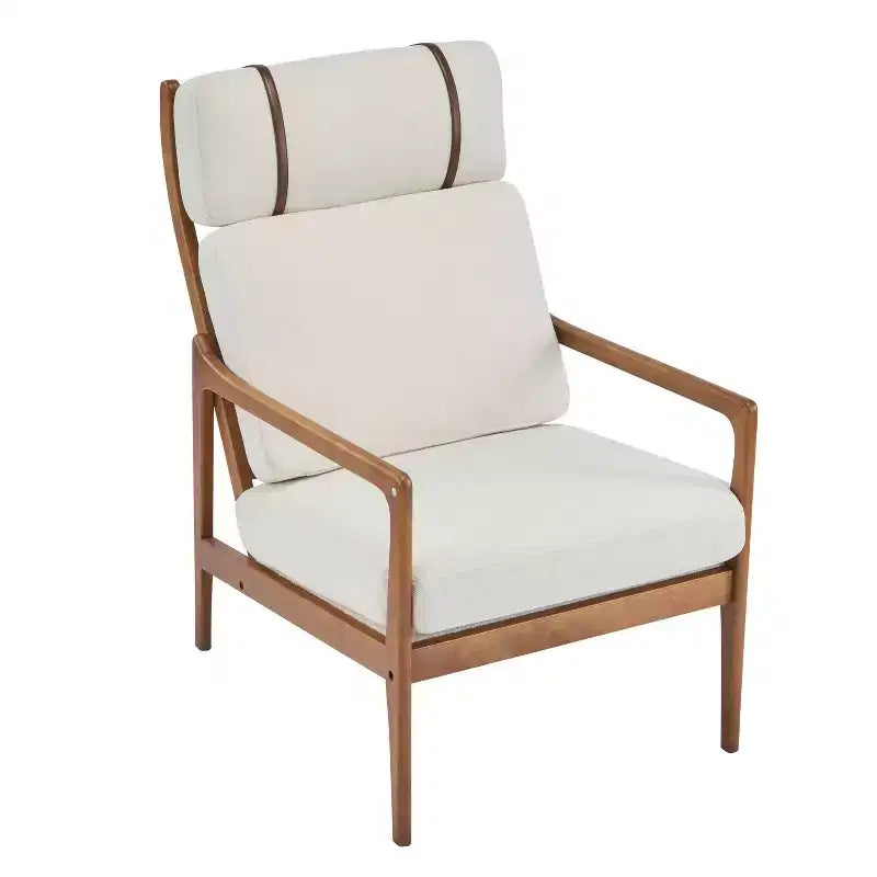 Beige Mid-Century Modern Accent Chair, Upholstered, 1-Seat
