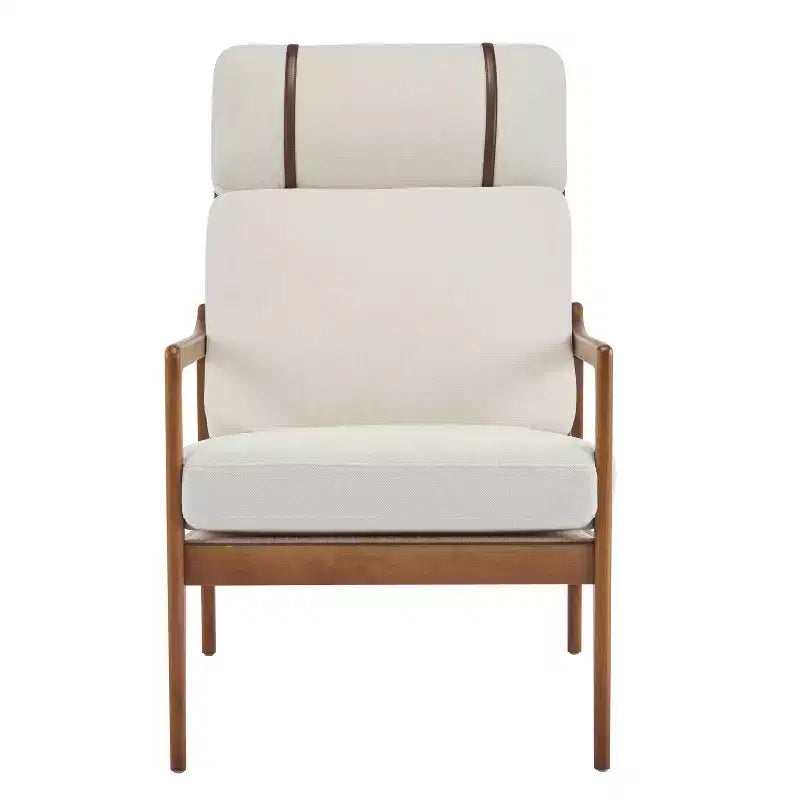 Beige Mid-Century Modern Accent Chair, Upholstered, 1-Seat