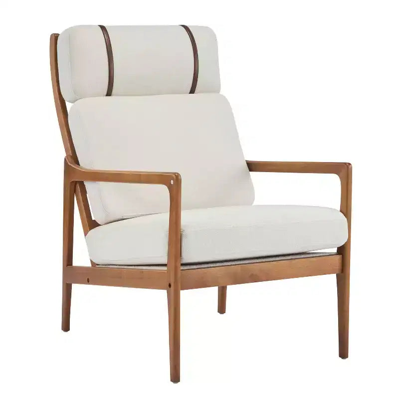 Beige Mid-Century Modern Accent Chair, Upholstered, 1-Seat