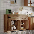 Modern Farmhouse Buffet Cabinet with Storage, Sideboard Storage Cabinet with 4 Doors & 4 Drawers Coffee Bar Brown