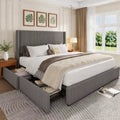 Upholstered Platform Bed Frame with Storage Drawers, Corduroy Wingback with Tufted Headboard and Footboard, No Box Spring Needed
