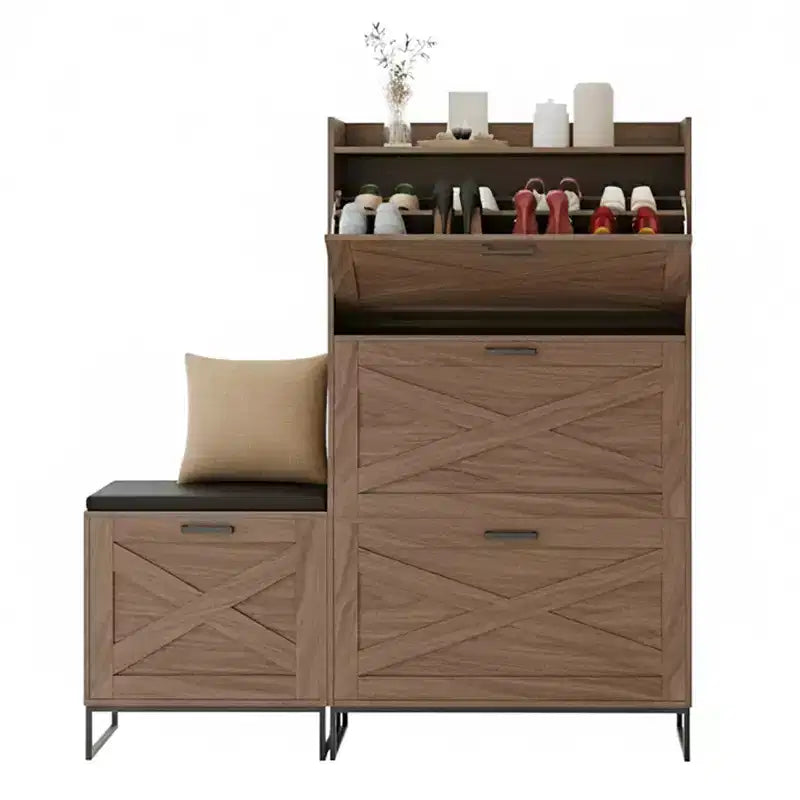 COZONY Shoe Storage Cabinet with Flip Drawers and Bench, Farmhouse Entryway Organizer for Hallway or Living Room