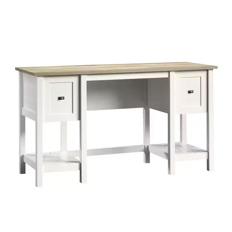 GDFStudio Rowan Wood Desk with Drawers and Open Storage Shelves
