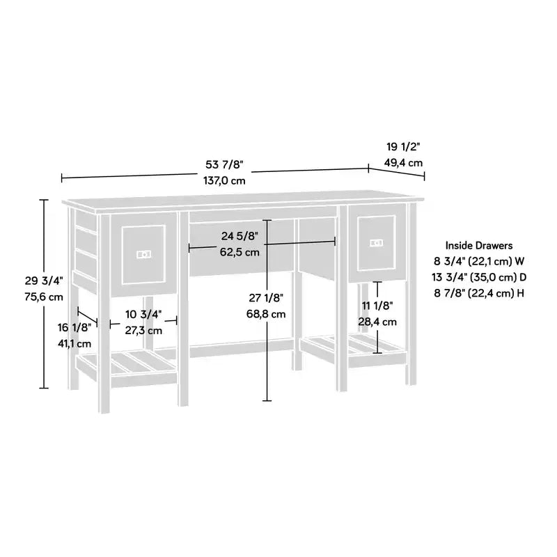 White Wood Desk with Drawers and Open Shelf, 1-Person