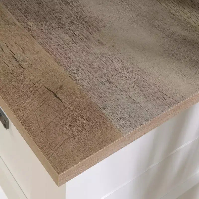 White Wood Desk with Drawers and Open Shelf, 1-Person