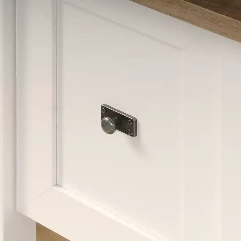White Wood Desk with Drawers and Open Shelf, 1-Person