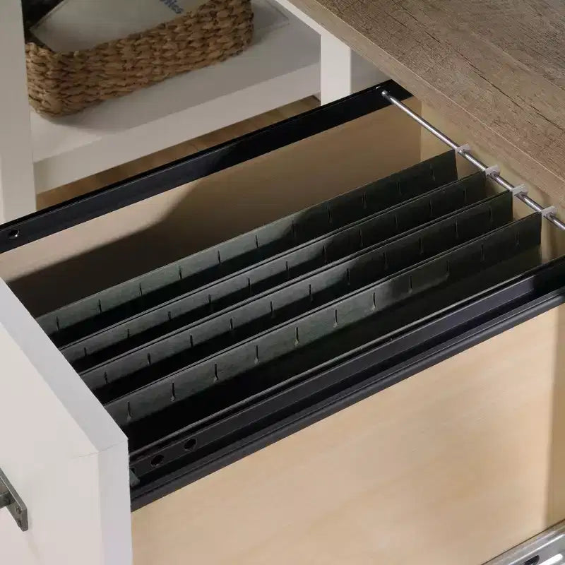 White Wood Desk with Drawers and Open Shelf, 1-Person