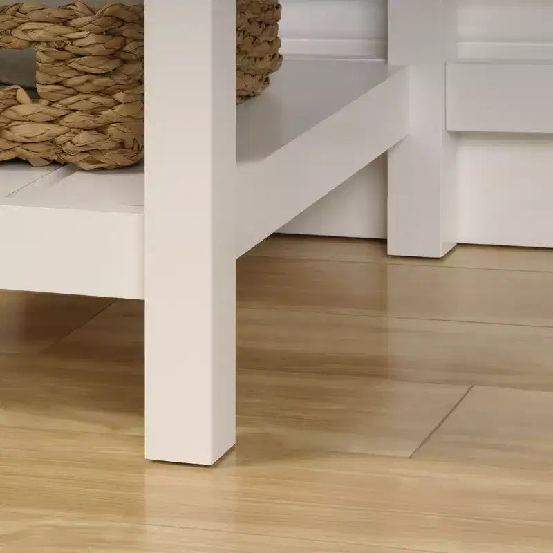 White Wood Desk with Drawers and Open Shelf, 1-Person