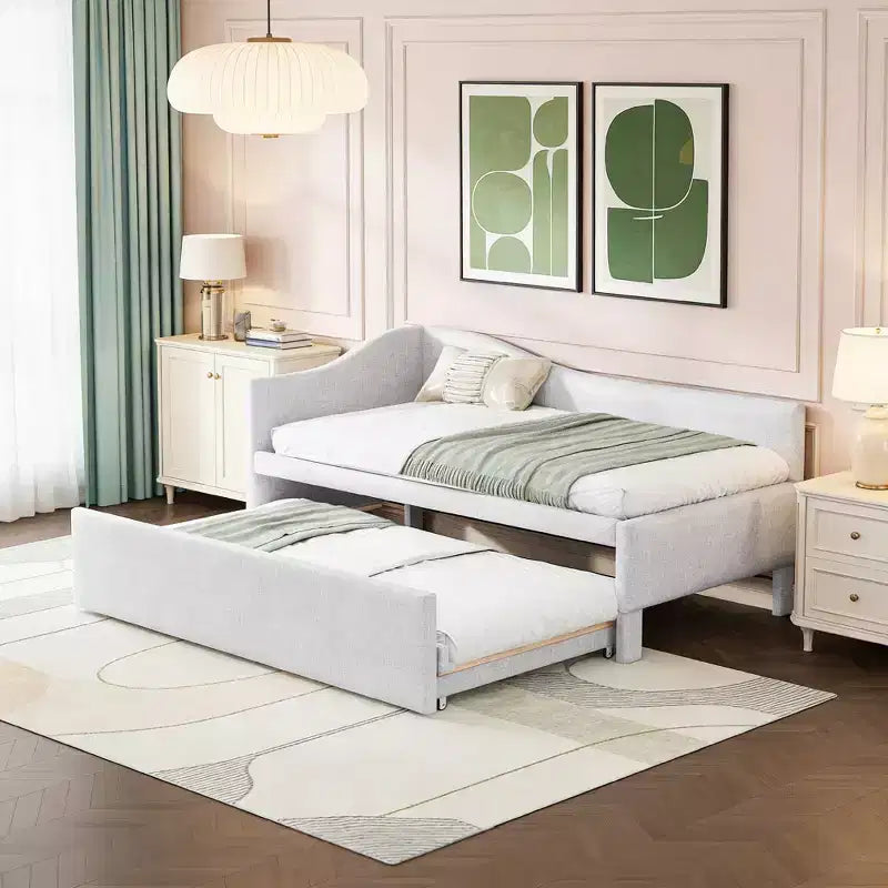 Luxystar Twin Size L-Shaped Upholstered Daybed with Pop Up Trundle for Living Room