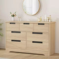 7 Drawer Dresser for Bedroom, Natural Modern Double Dresser Organizer with Embedded Handles Design, Wooden Chest of Drawers for Living Room