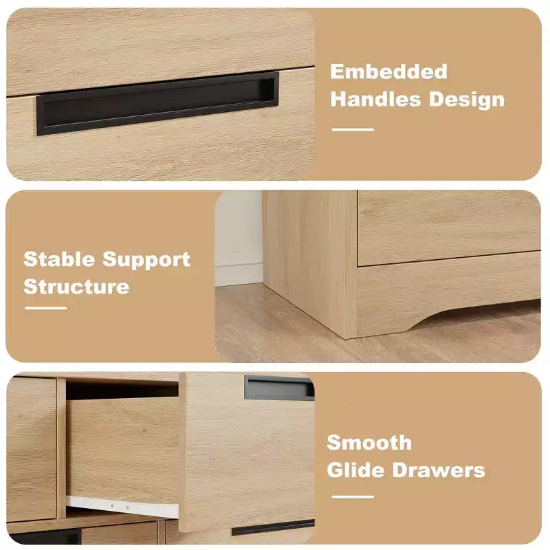 Natural Wood 7-Drawer Dresser with Embedded Handles, Single User