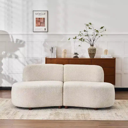 Christopher Knight Home Uvric 73 Modern 2-Seater Wooden Boucle Upholstered Curved Sofa
