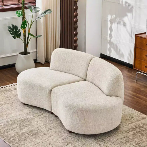 Beige Boucle Curved Sofa, Modern Style, Seats 2