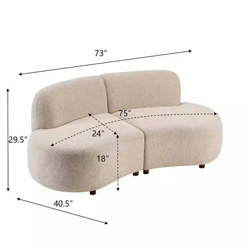 Beige Boucle Curved Sofa, Modern Style, Seats 2