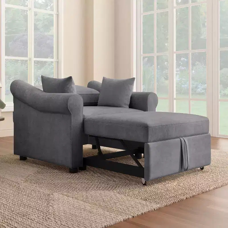 Beige / Dark Gray / Gray Chenille 3-in-1 Convertible Sleeper Chair for 1