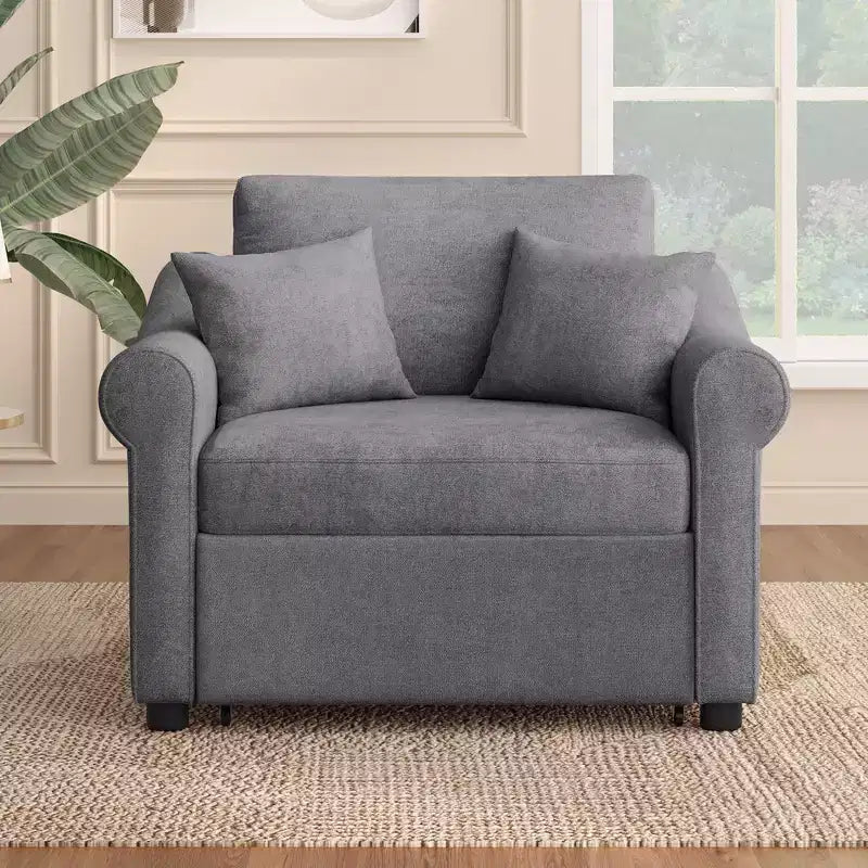 Beige / Dark Gray / Gray Chenille 3-in-1 Convertible Sleeper Chair for 1