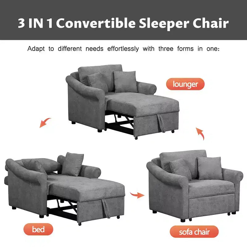 Beige / Dark Gray / Gray Chenille 3-in-1 Convertible Sleeper Chair for 1