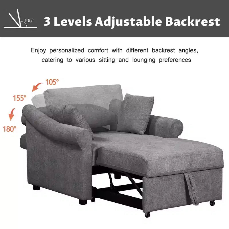Beige / Dark Gray / Gray Chenille 3-in-1 Convertible Sleeper Chair for 1