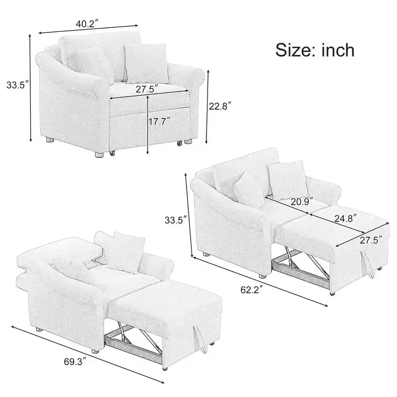 Beige / Dark Gray / Gray Chenille 3-in-1 Convertible Sleeper Chair for 1