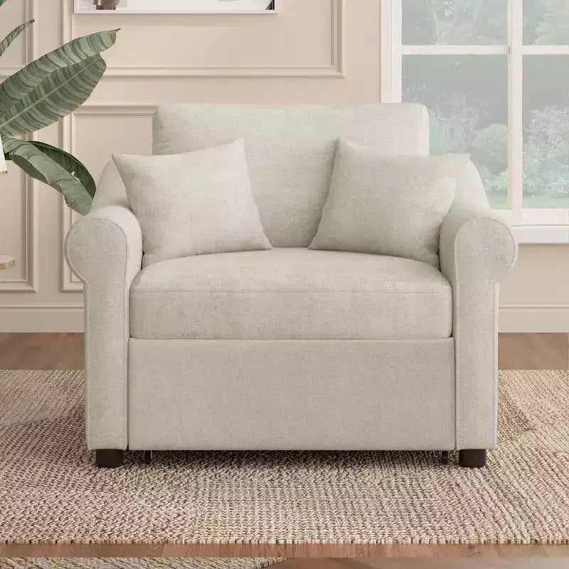 Beige / Dark Gray / Gray Chenille 3-in-1 Convertible Sleeper Chair for 1