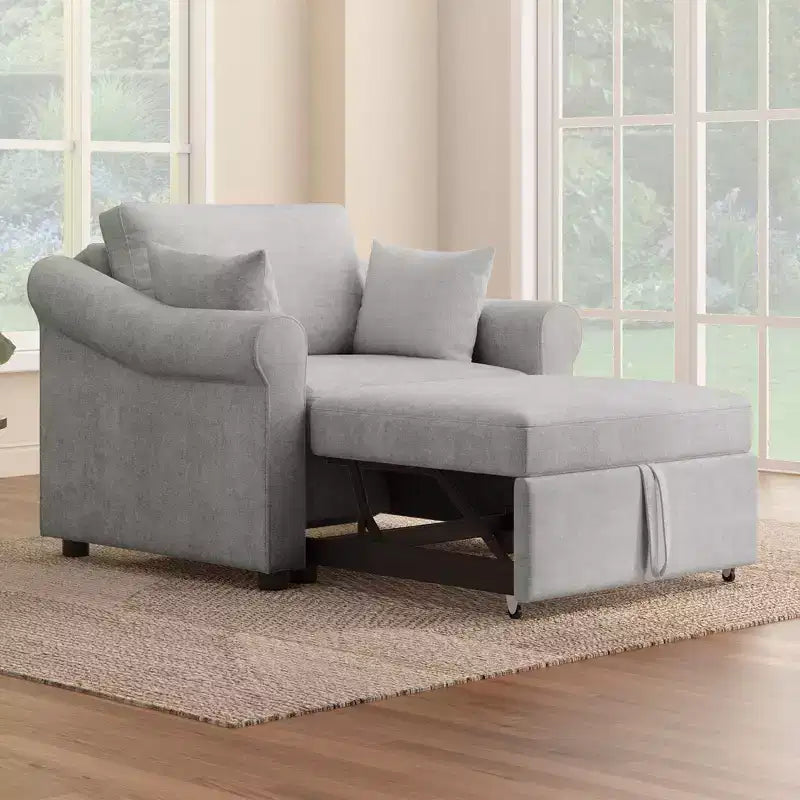 Beige / Dark Gray / Gray Chenille 3-in-1 Convertible Sleeper Chair for 1
