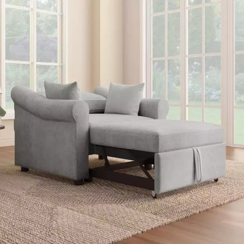 Beige / Dark Gray / Gray Chenille 3-in-1 Convertible Sleeper Chair for 1