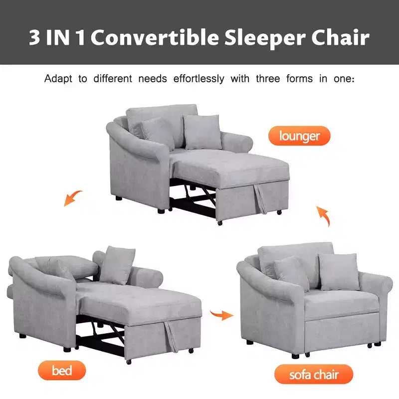 Beige / Dark Gray / Gray Chenille 3-in-1 Convertible Sleeper Chair for 1